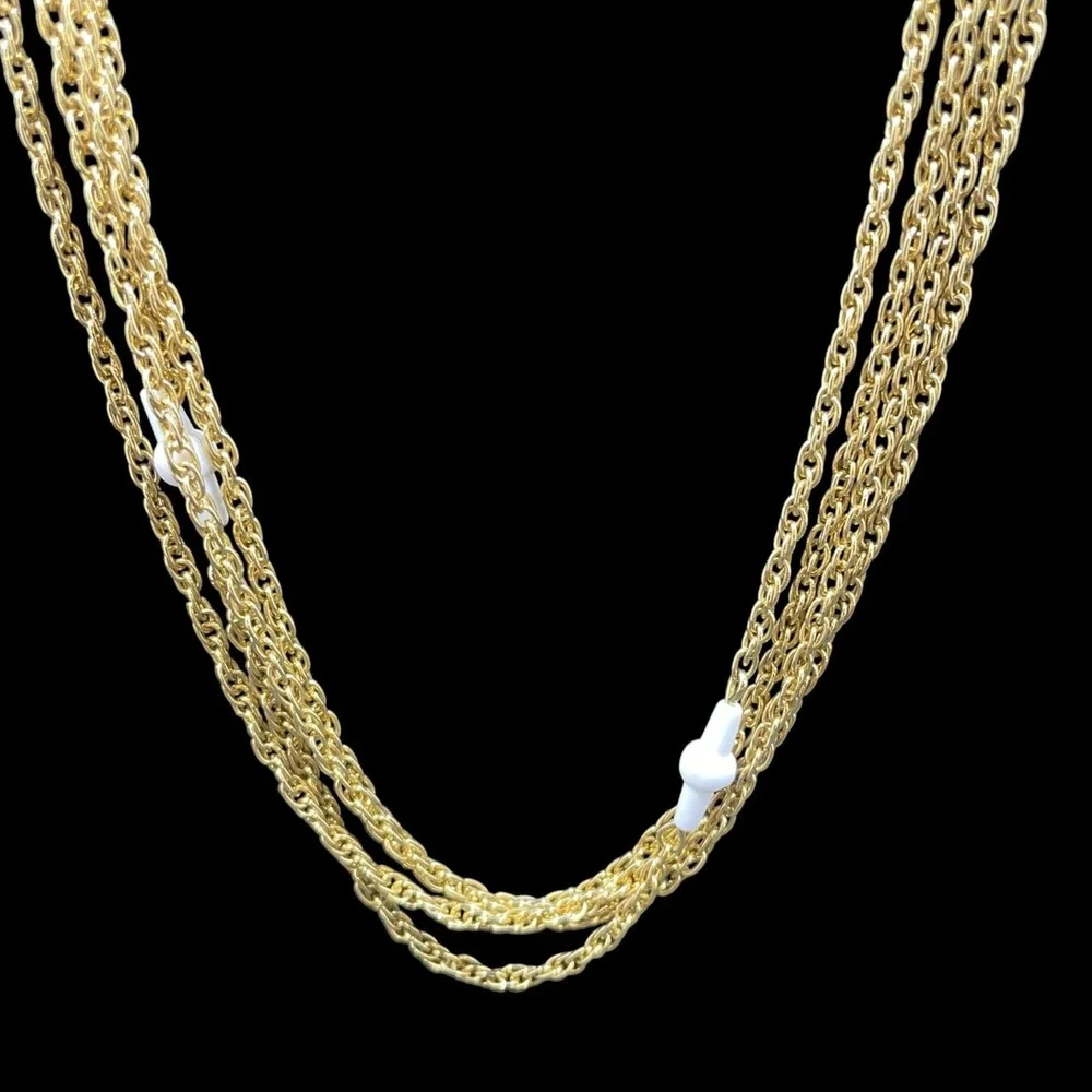 Gold Tone Layered Chain Necklace Cross Accents Minimalist Boho Vintage Chic